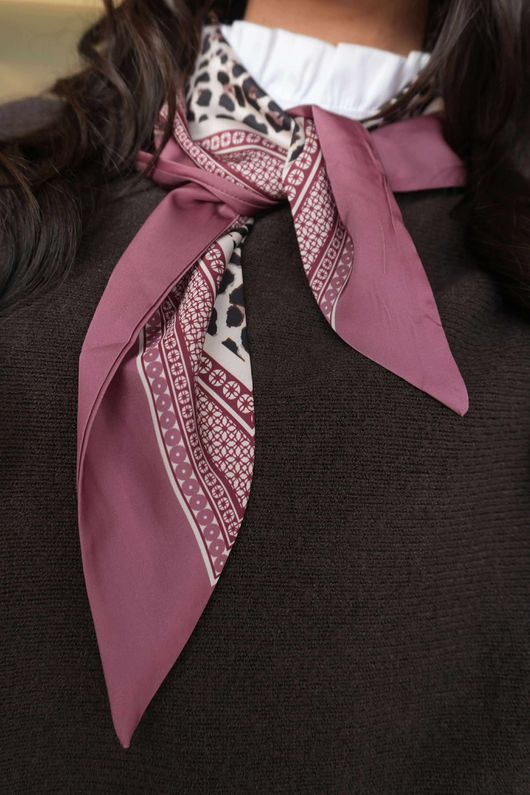 Leopard & Tile Border Triangle Silk Neckerchief Deep Rose